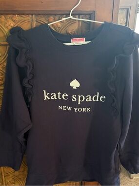 Kate Spade 100% ctton French Terry pullover sweatshirt ruffle details Small Navy